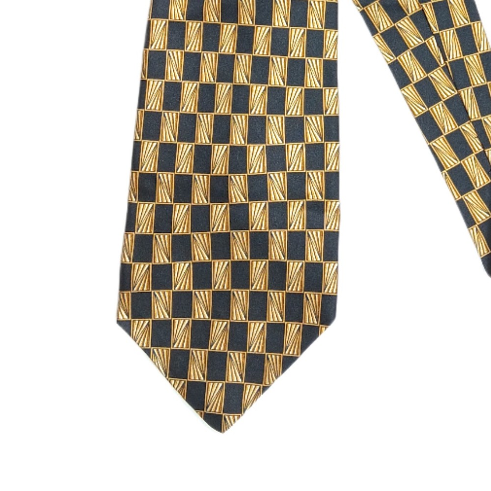 Umberto Bossi Men's 60.5 Inch Black Gold Geometric Designer Wide Silk Tie