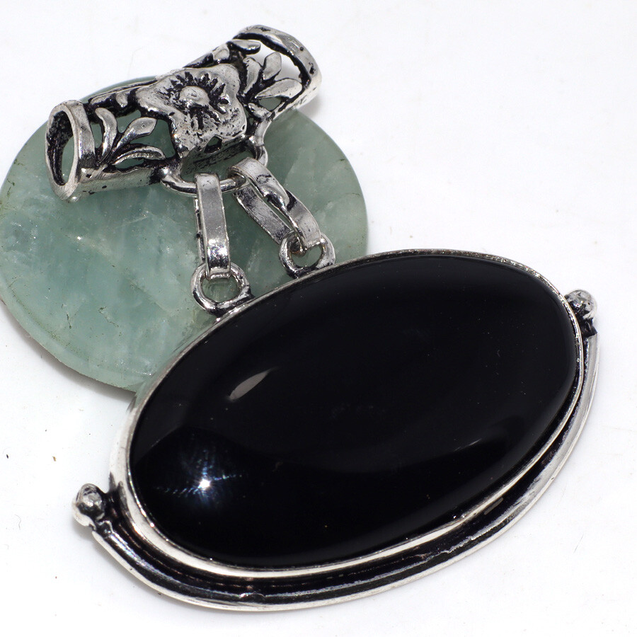 Black Onyx 925 Silver Plated Gemstone Handmade Pendant 2.6