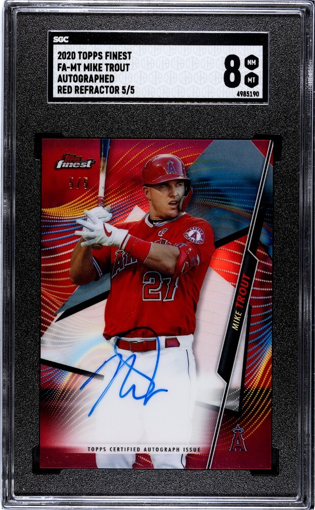 2020 Topps Finest Autographs Mike Trout Red Refractors #5/5 SGC 8 ON CARD AUTO