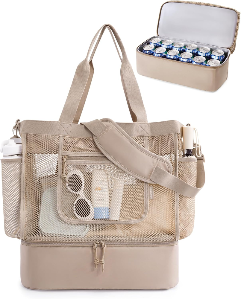 Mesh Zipper Beach Tote for Women - Sandproof Vacation Bag