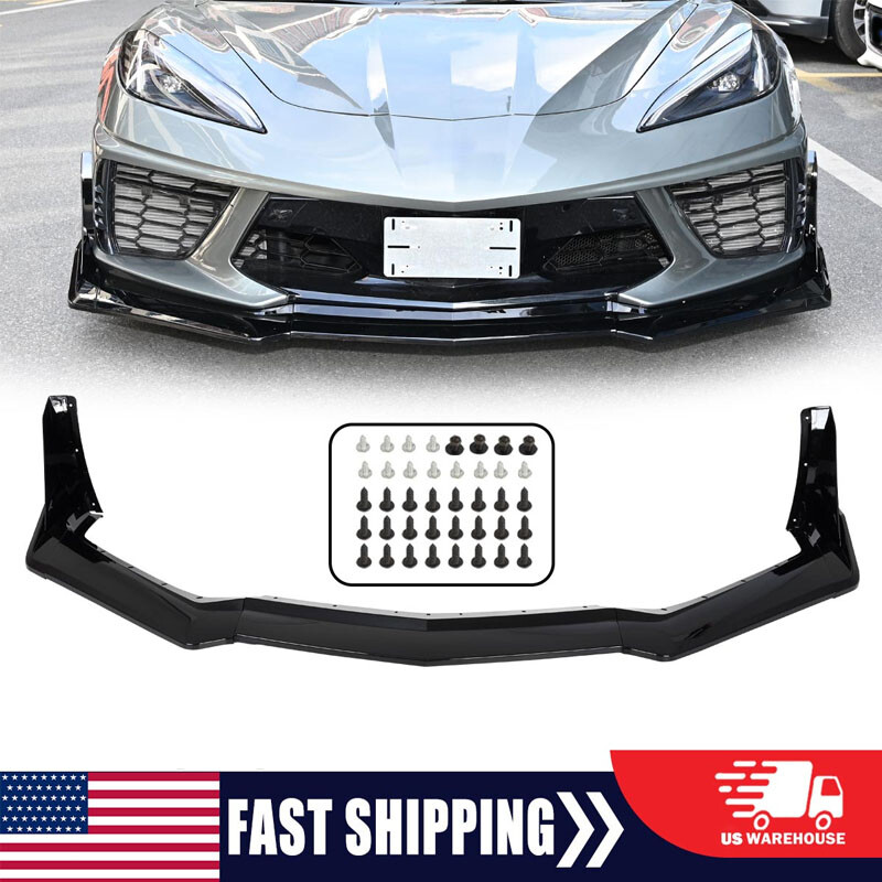 For Corvette C8 Z51 2020-2025 Front Bumper Lip Splitter Winglets Gloss Black ABS