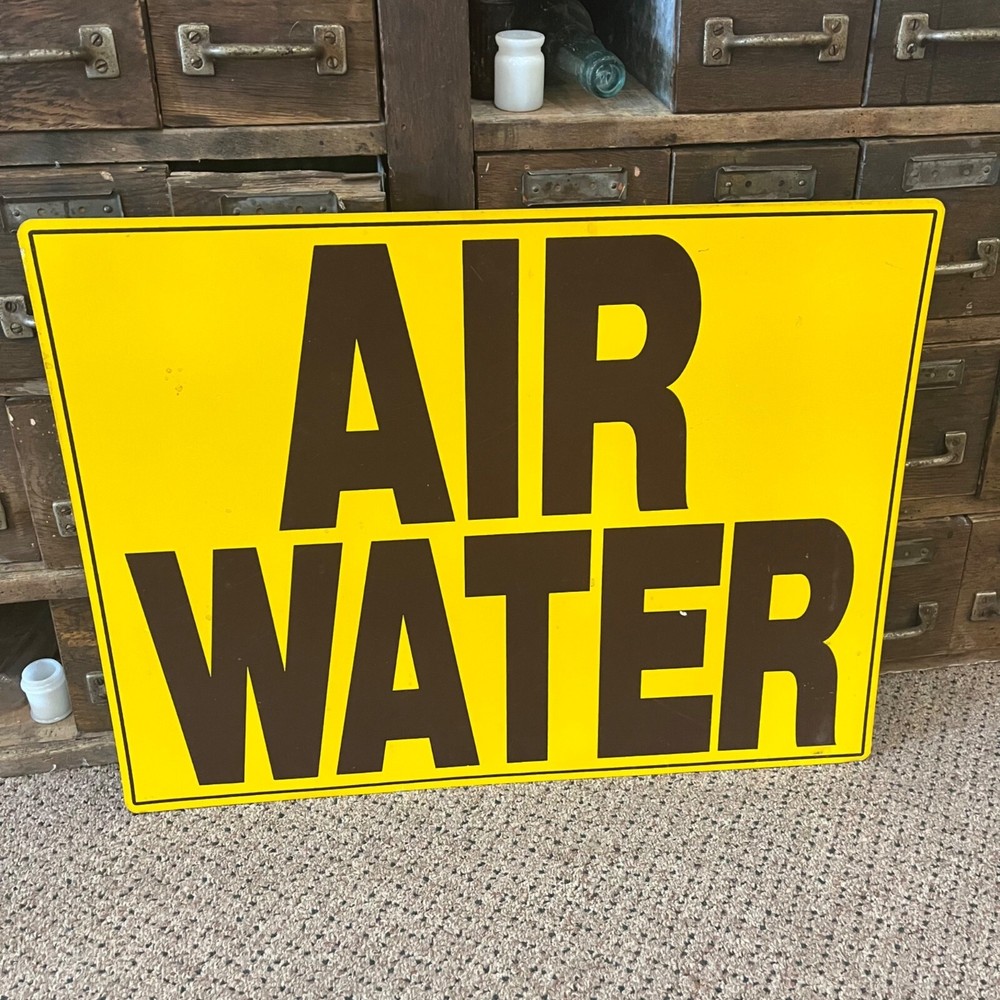 Vintage 1960s Yellow Service Station Air Meter Sign for Water & Air  