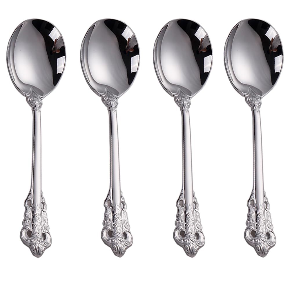 Gorgeous Round Soup Spoons,18/10 Stainless Steel Fine Embossed Texture Soup S...