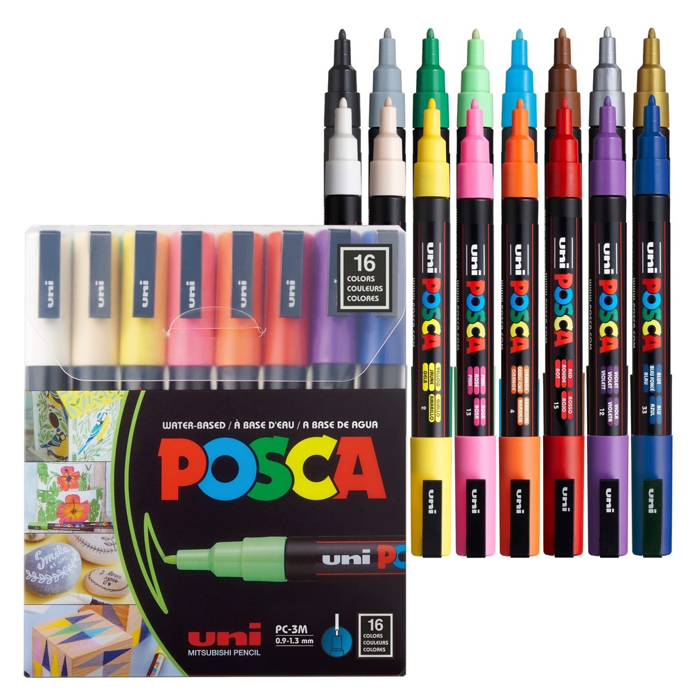 16 Posca Paint Markers, 3M Fine Posca Markers with Reversible Tips, Posca Mar...