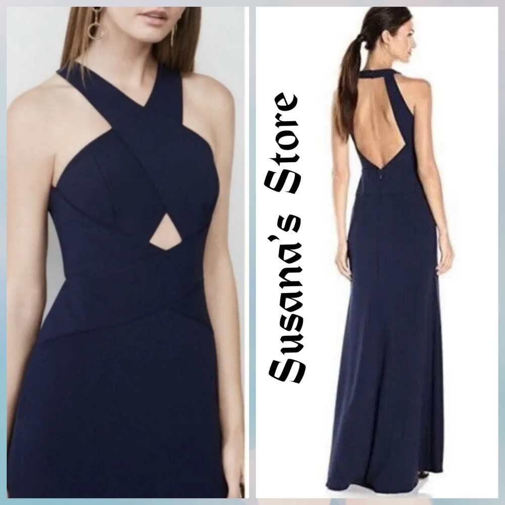 NWT BCBG MAXAZRIA SIZE 4 SALOME NAVY CUT OUT HALTER GOWN MAXI DRESS  MSRP $338