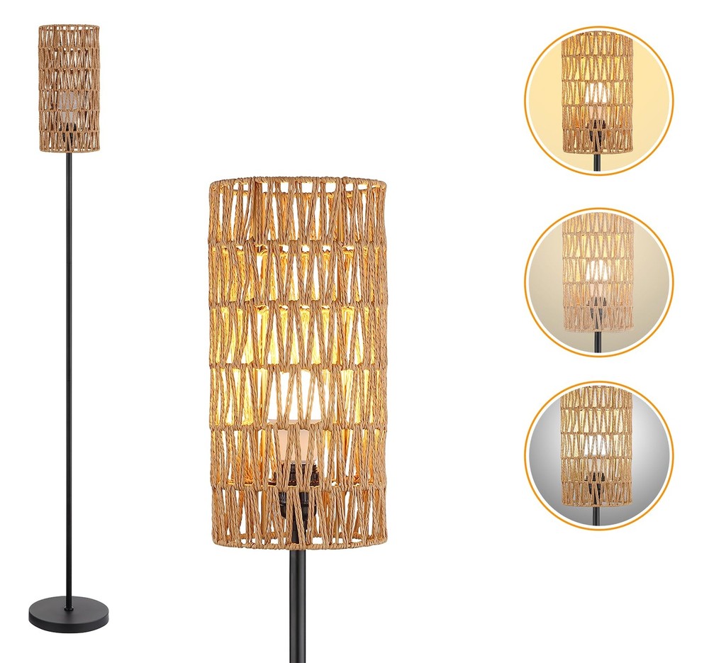 Modern Farmhouse Rattan Floor Lamp for Living Room Stand Light  