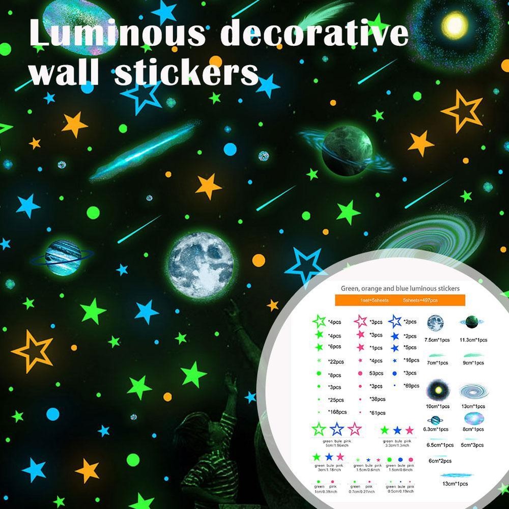 Luminous Decorative Wall Sticker Three Color Star Glow Decor P4S3 D4H7 X1N9 Y8Q9