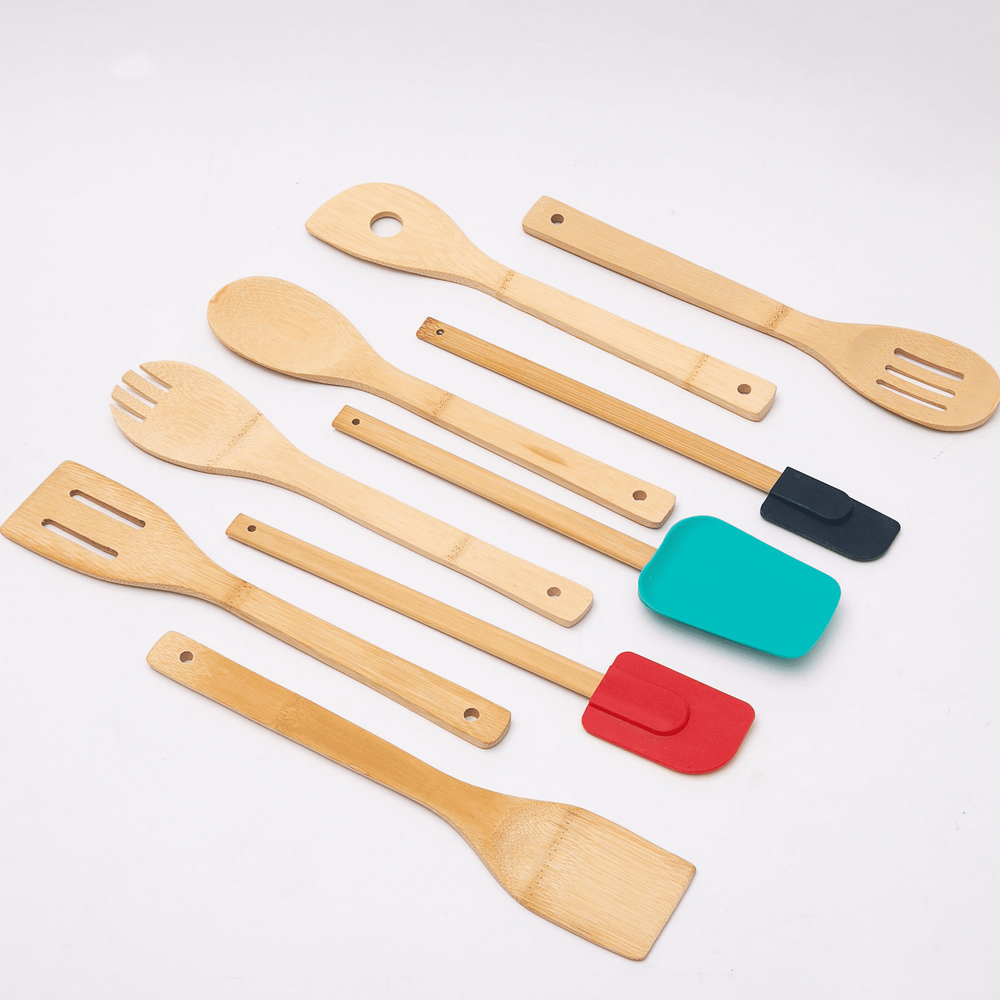Mainstays 9-Piece Natural Bamboo Cooking Utensil Set with Tools and Gadgets