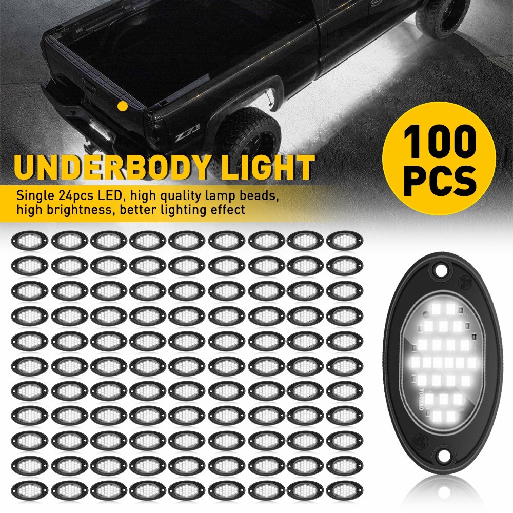 100X White LED Rock Lights Offroad Truck Underbody Neon Universal Underglow Lamp