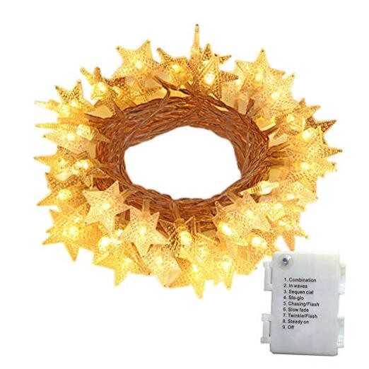 13.2ft 40 LED Battery Powered Fairy string light,Five-pointed Star Warm White