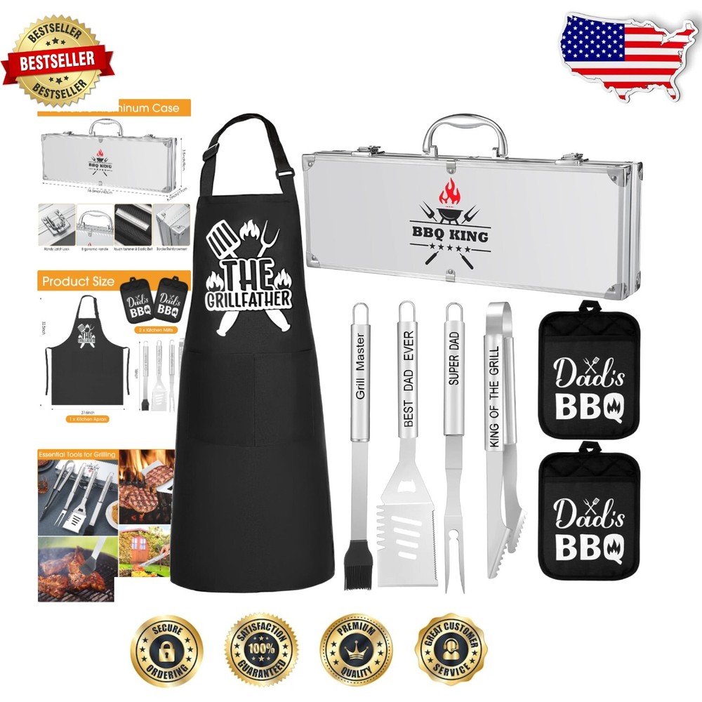 8 Pcs Stainless Steel BBQ Accessories Kit for Dad - Durable Grillfather Design