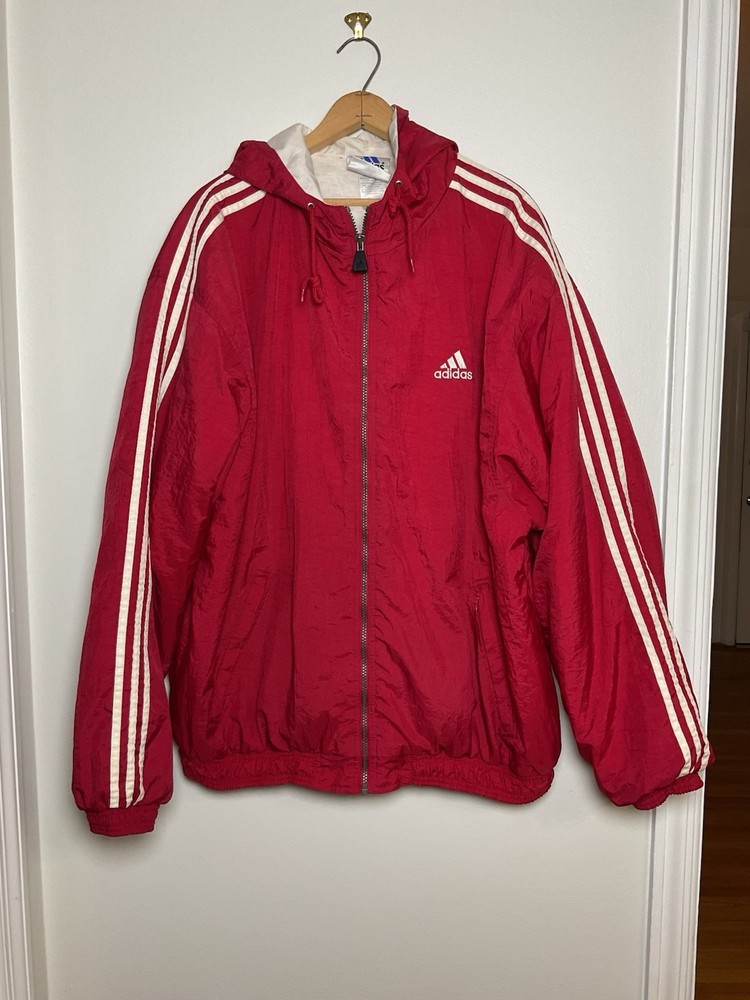 Vintage 1990s Adidas 3 Stripes Embroidered Full Zip Jacket XXL Red White VTG