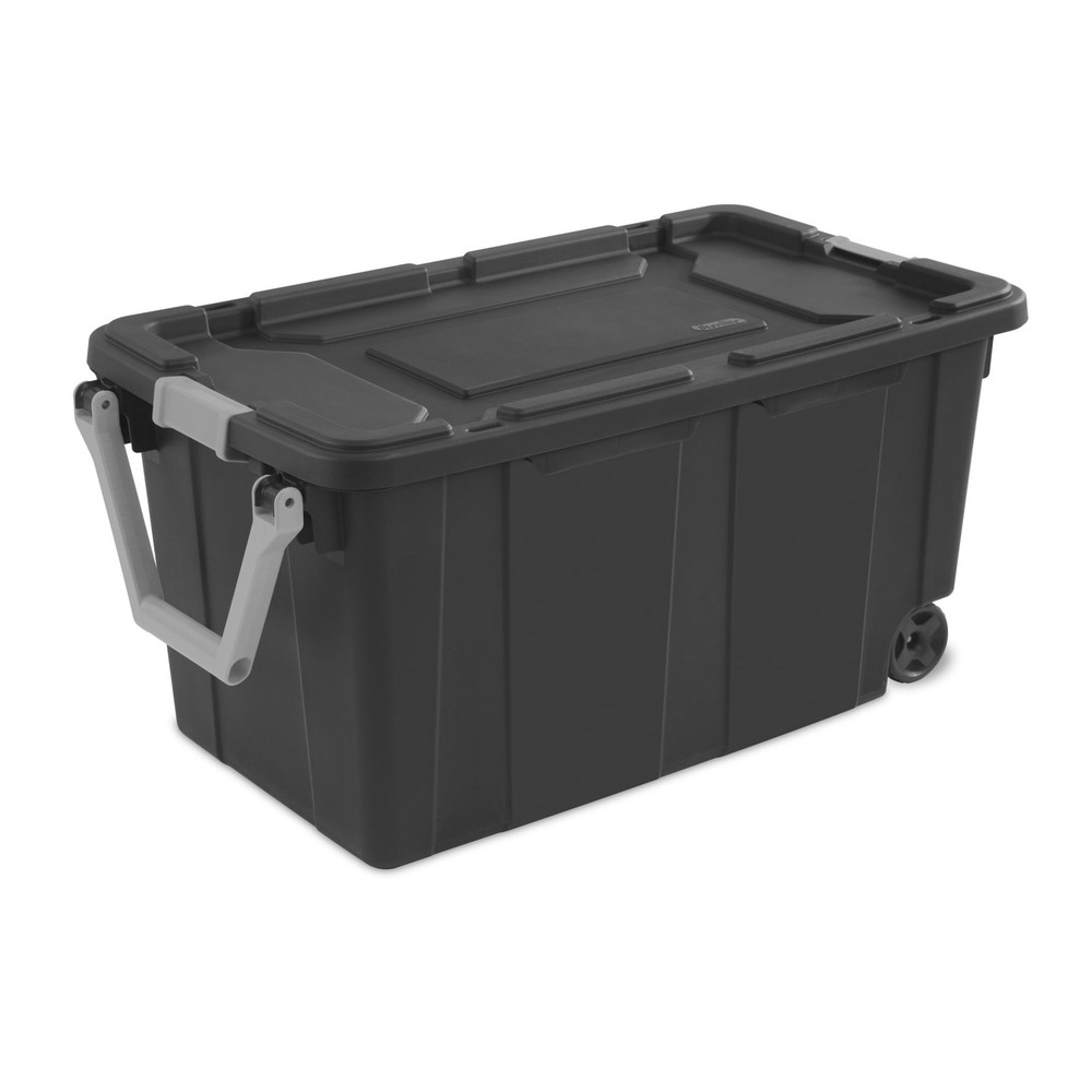 40 Gallon Gray Wheeled Storage Bin with Handle – Extra Large Plastic Container  