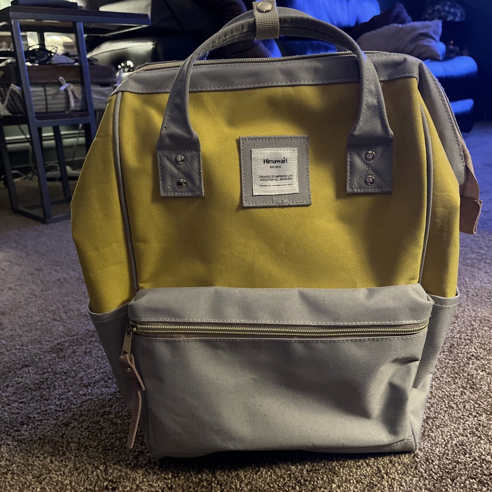 Himawari Yellow Gray Backpack with Multiple Pockets for School or Laptop-image