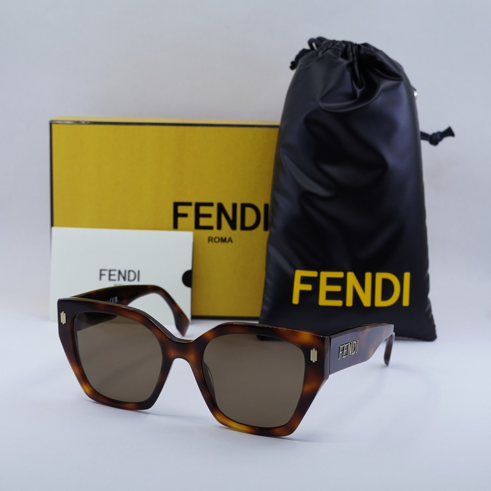 Fendi FE40070I 53H Shiny Havana/Brown Polarized 54-20-145 Sunglasses New Auth...