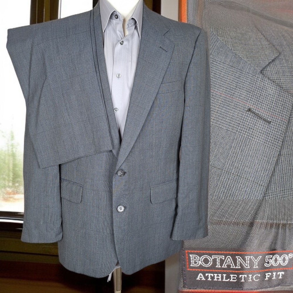 Botany 500 2 Piece Suit Mens 40R Athletic 33X31 Gray Plaid Vintage