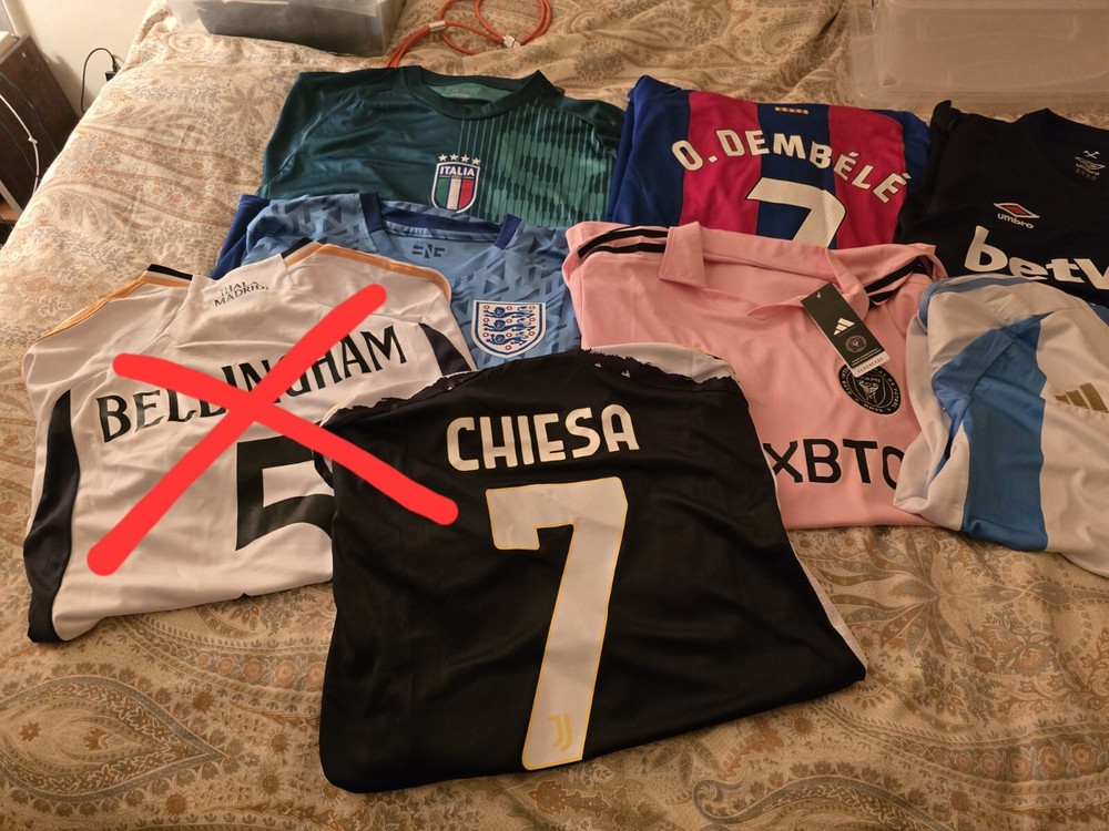 Bulk Lot Of Soccer/ Football 7 Jerseys all unworn. NO BELLINGHAM SOLD ELSEWHERE