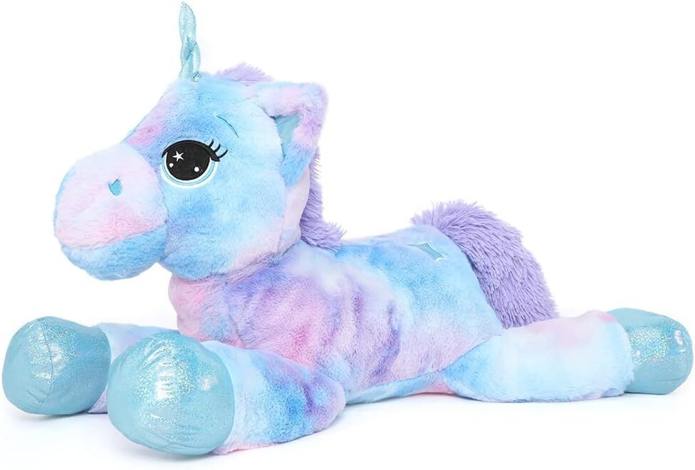 Big Soft Blue Unicorn Stuffed Animal Plush Pillow Large Size