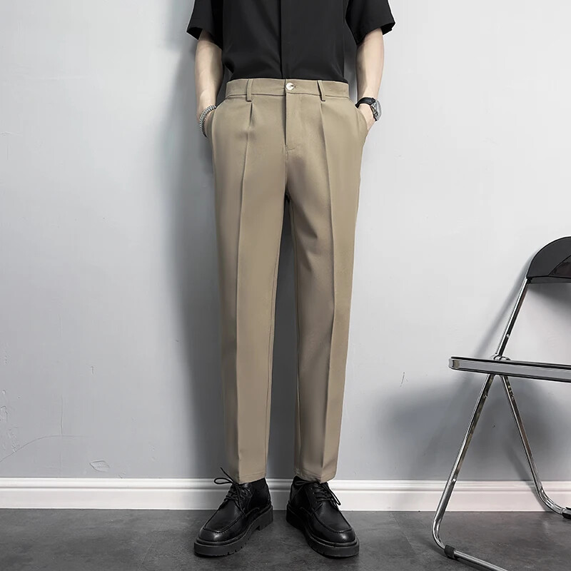 Men's Straight Fit Business Trousers Anti-Wrinkle Pencil Pants