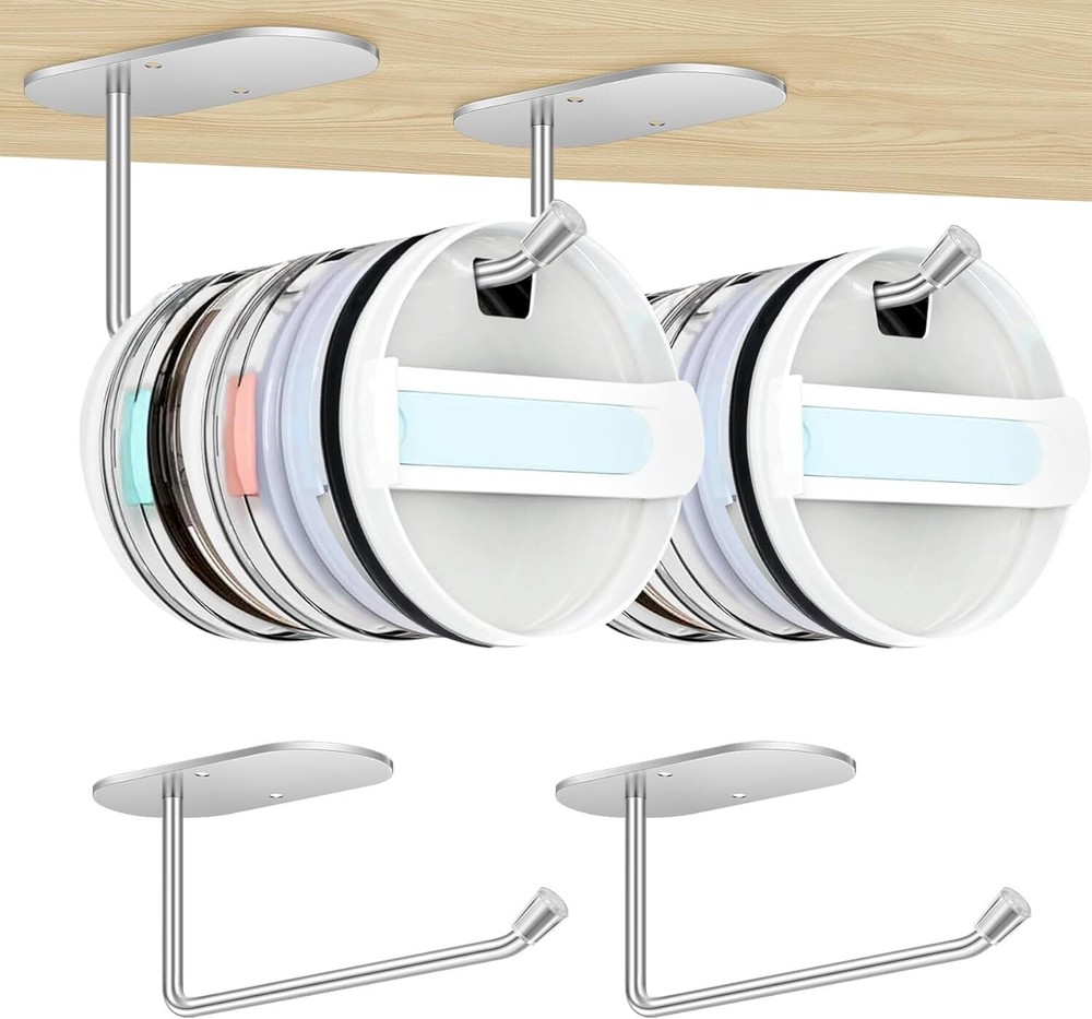 2 Pack Tumbler Lid Organizer, Hook for Cabinet Space Silver