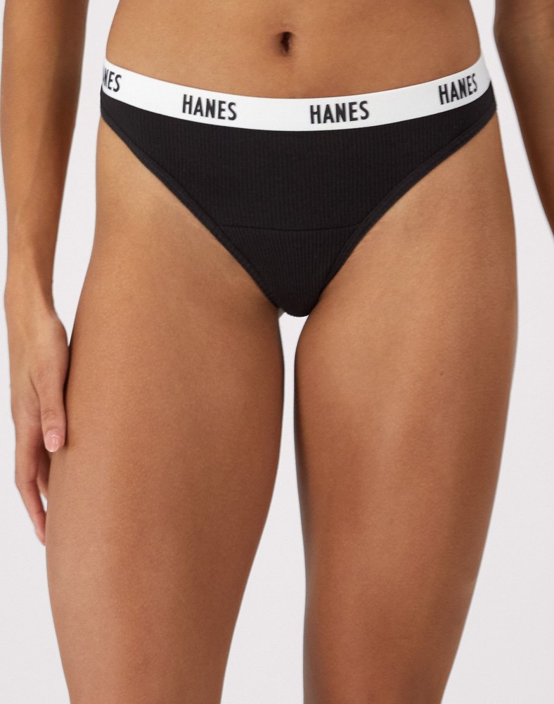 Hanes Soft Breathable Women's Ribbed Cotton Thong 3-Pack