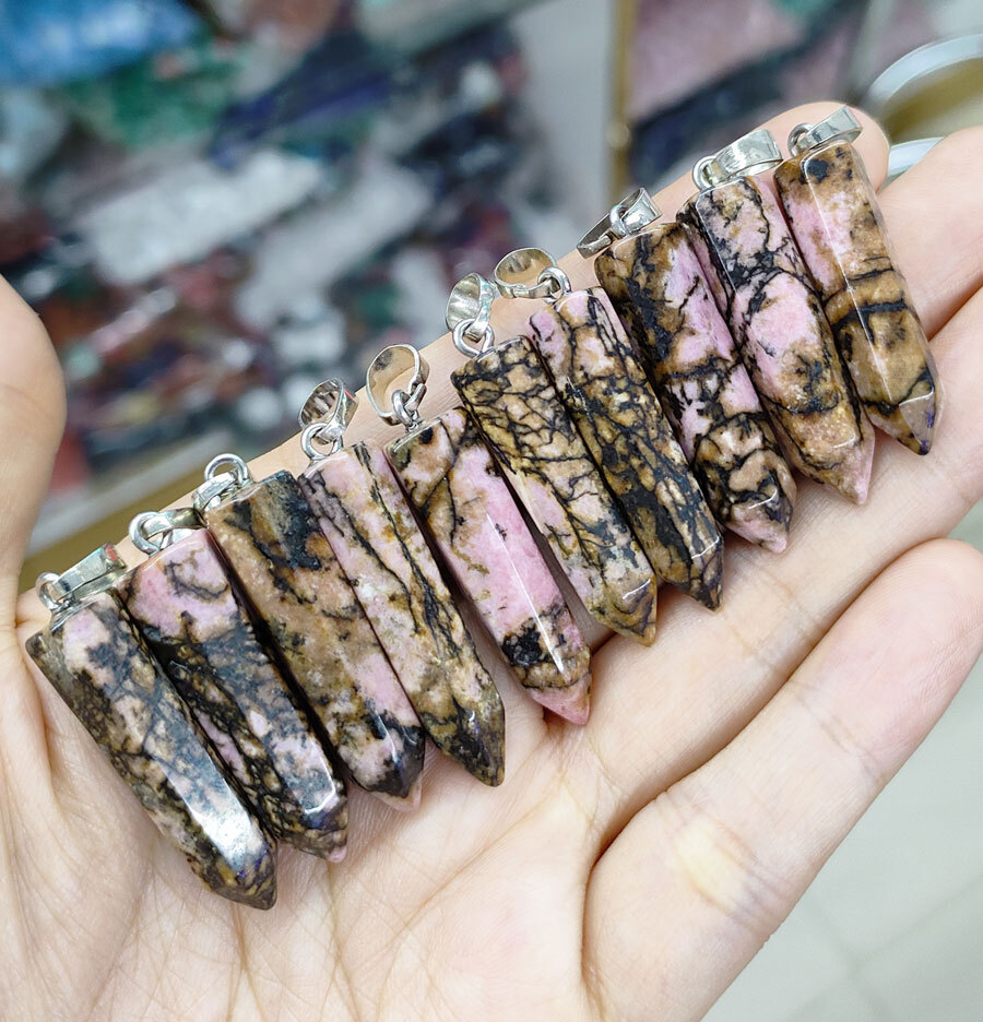 10pcs Natural Rhodochrosite Gems Pendants Amulet stainless steel