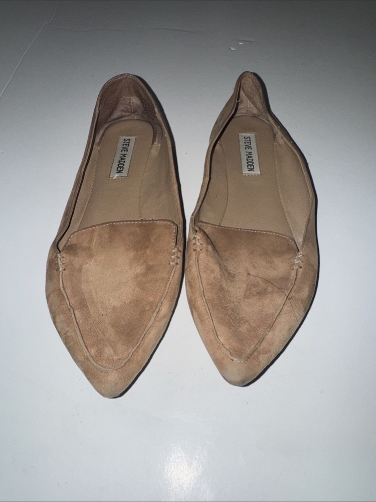 Steve Madden Suede Feather Loafer Flats 8M Tan Camel Beige