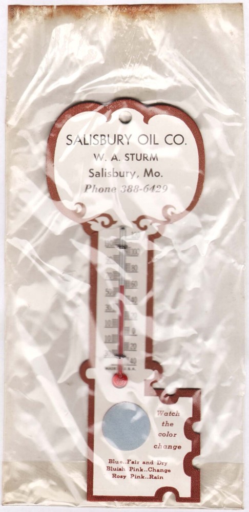 Vintage thermometer SALISBURY OIL CO Missouri W A Sturm new old stock n-mint+