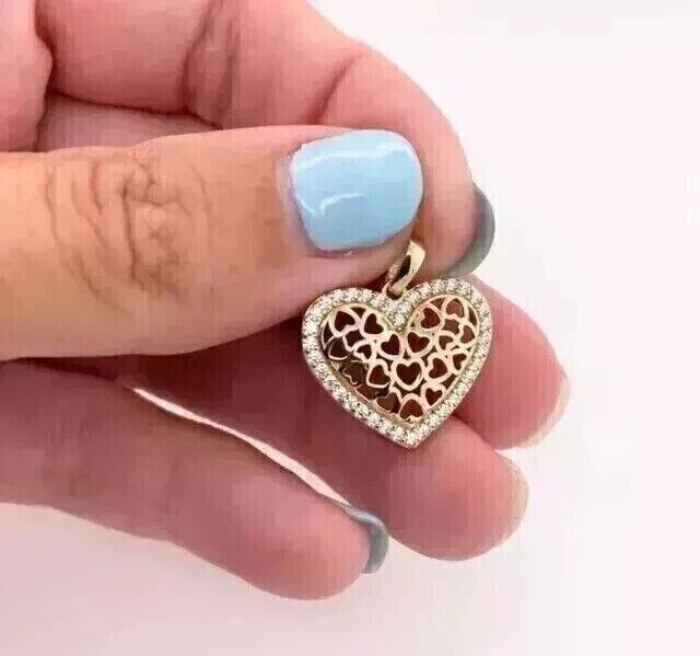 Round Cut Simulated Diamond 925 Silver Heart Pendant In 14k Yellow Gold Plated