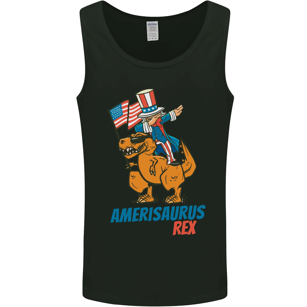 Amerisaurus T-Rex Dabbing Uncle Sam Patriotic Mens Vest Tank Top