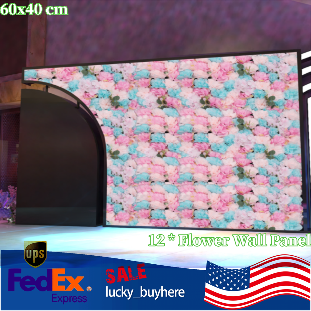 12pcs Artificial Flower Wall Rose Floral Panel Backdrop Decor for Party Wedding