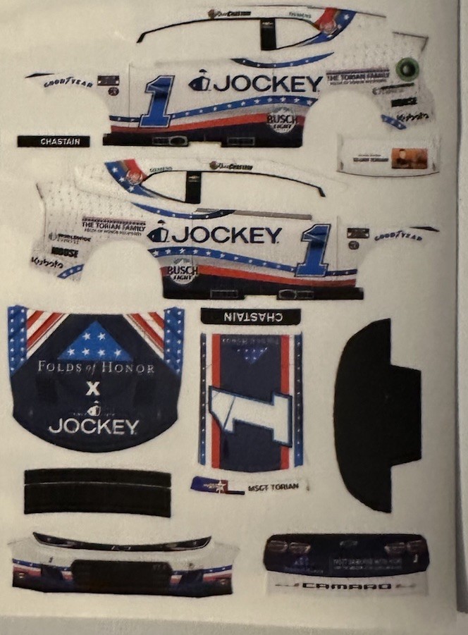 2024 Ross Chastain #1 Patriotic NASCAR 1/64 Scale Peel & Stick Decals