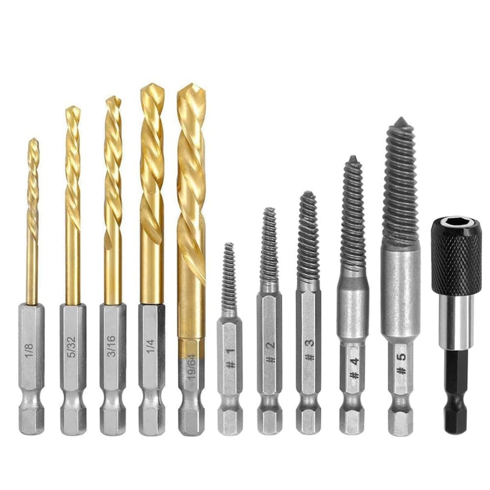 11PCS Screw Extractor Set, 1/4 Inch Hex Shank Left Hand Reverse Twist Drill B...