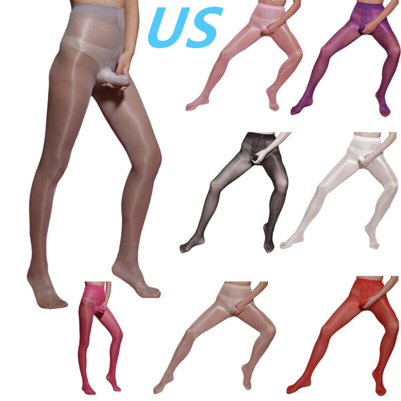 US Mens Oil Glossy Pantyhose Tights Hosiery with Long Sheath Stockings Nightwear