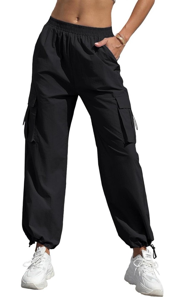 Women High Waisted Cargo Pants Baggy Trendy Hiking Parachute Drawstring Ankles S