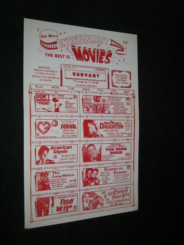 Orig GLASGOW MONTANA Long Riders FRIDAY THE 13TH Eastwood COAL MINER'S DAUGHTER