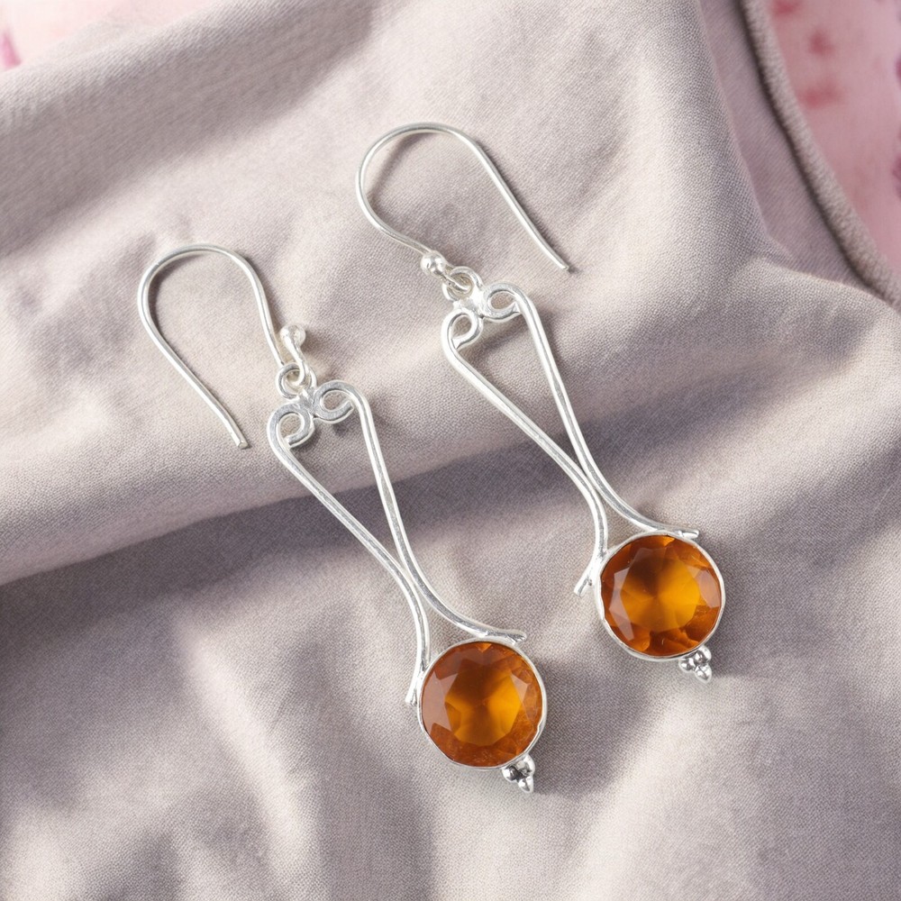 Natural Citrine Drop Minimalist Earrings in 925 Silver Perfect Gift for Her