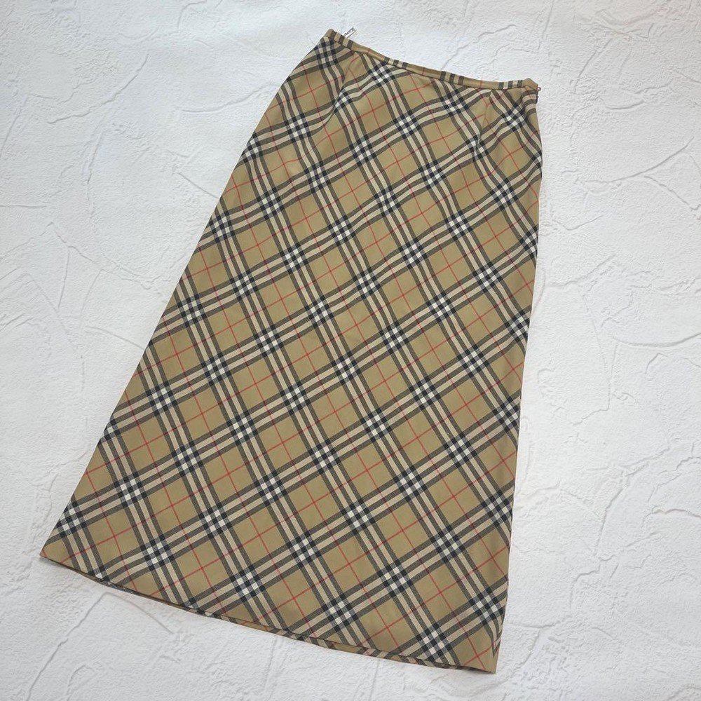 Burberry Nova Check Wool Long Skirt Vintage Size 42 Lining Cupro