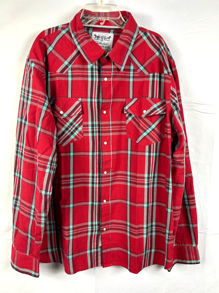 Levis Shirt Long Sleeve Snap Front Button Red Plaid Western  Men's Size XL