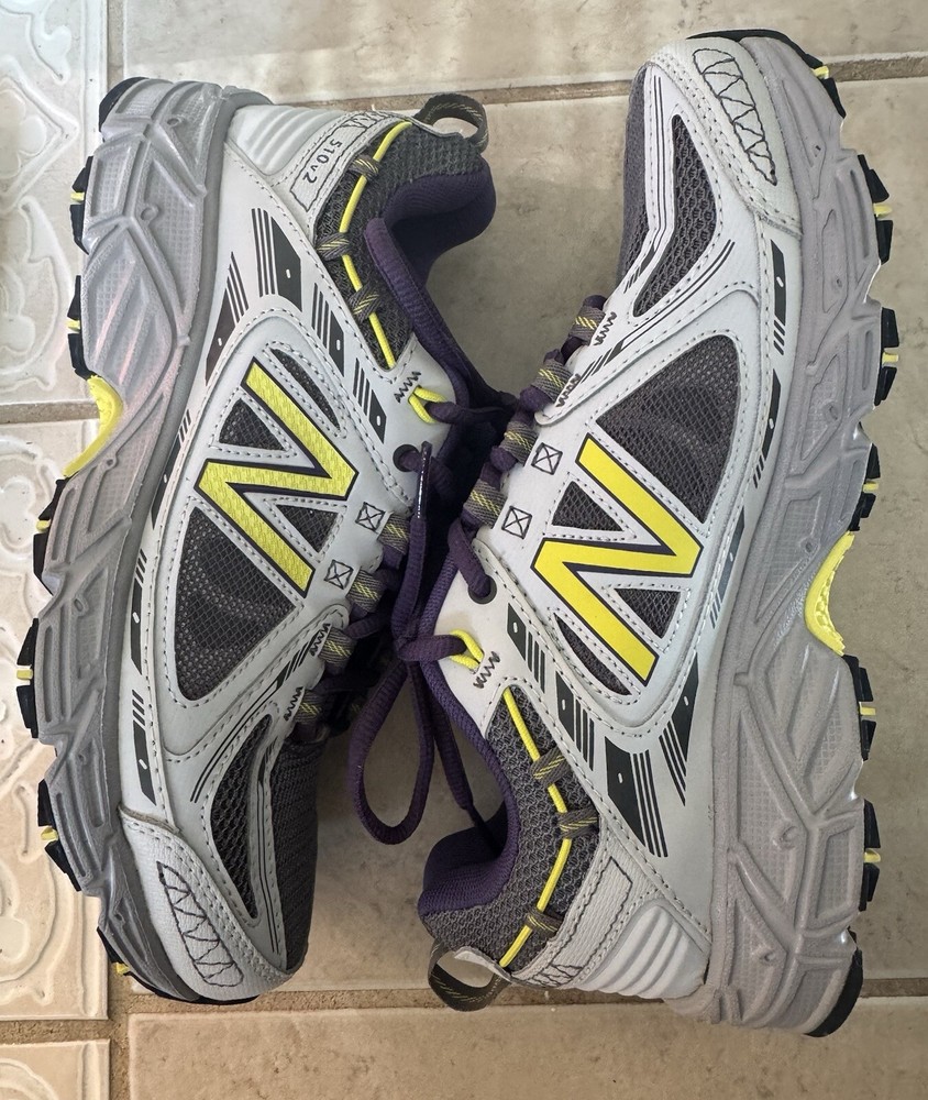 New Balance Womens 510 V2 Trail Running Athletic Shoes Sz 7.5 Gray W/Yellow Logo
