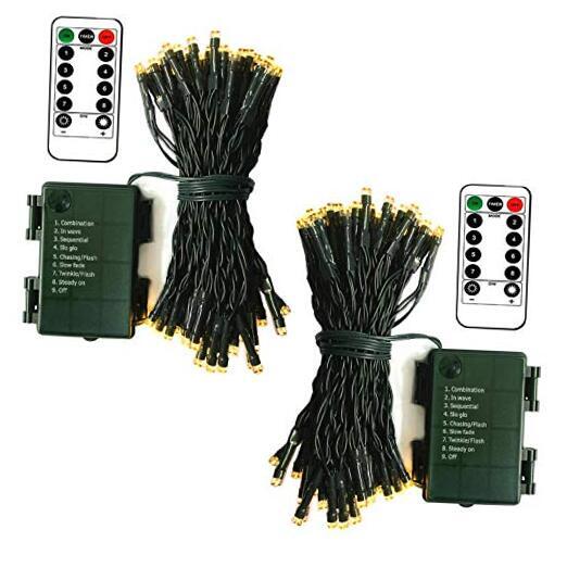 2 Pack 16ft Battery-Operated Christmas Lights - 100 Warm White LEDs  