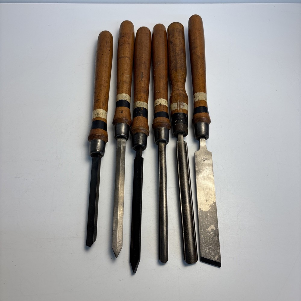 Vintage Disston Wood Turning Chisel Set 6 Pc Lathe Tools 17” USA