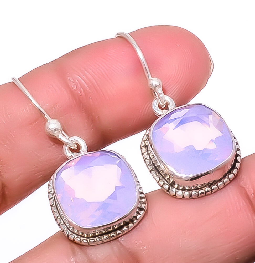 Pink Milky Opal Handmade 925 Sterling Silver Earrings 1.17 Inches E-41