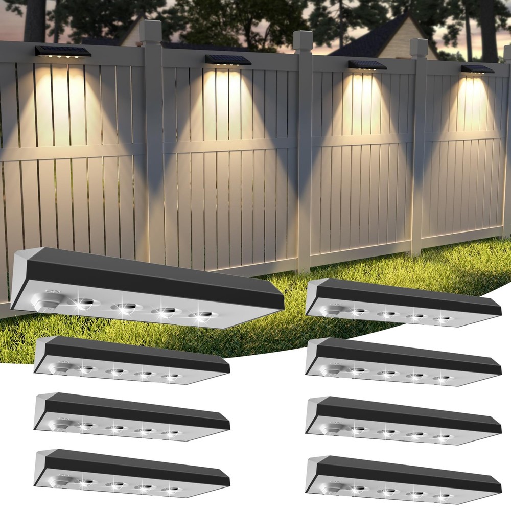 8 Pack Solar Fence Lights 3000K Warm White 100 Lumens 4 Spot Lenses Wi-Fi Compatible