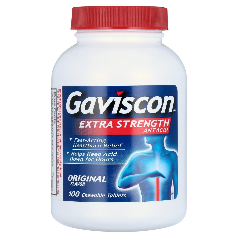 Gaviscon Extra Strength Chewable Antacid Tablets Original Flavor 100ct (12 Pack)