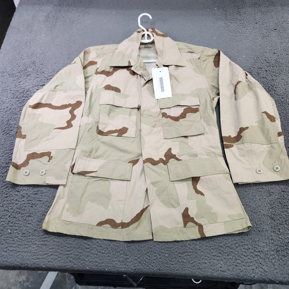 Desert Camo Military Jacket Mens Small Beige Button Front Field Pockets Cotton