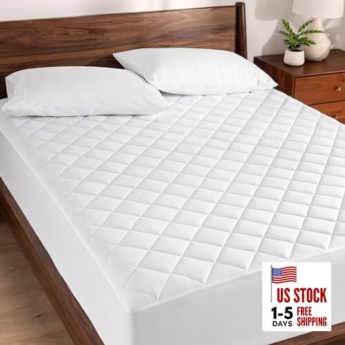 Quilted Fitted Mattress Pad () - Cooling Mattress Cover - Queen 01 - White