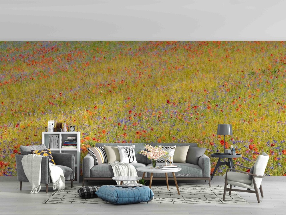 3D Poppy Field Landscape Wall Murals Wallpaper Murals Wall Sticker