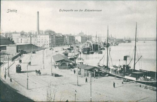 Postcard Szczecin around 1910 port section from the hook terrace port (No.9688)