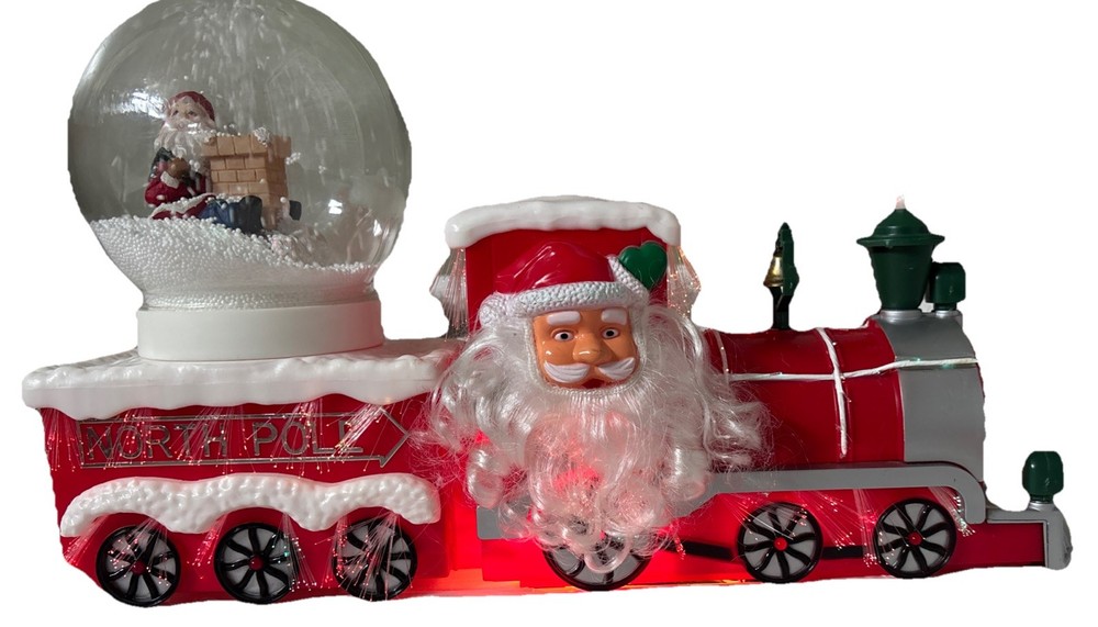 Vintage Light Up Santa Train Musical Snow Globe Christmas Decor